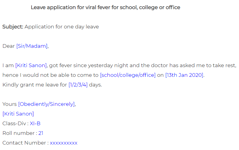 sick leave email,leave application for viral fever for school,leave application for viral fever for office,leave application for viral fever for college, sick leave fever one day